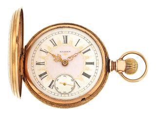 An early 20th century Elgin No. 348 pocket watch with gold hunting case