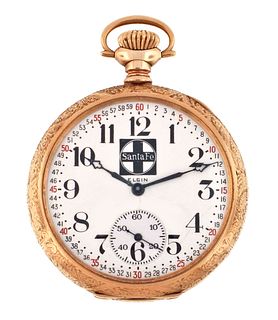 An early 20th century Elgin pocket watch with gold case and Santa Fe dial