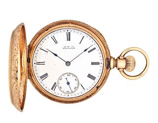 A late 19th century Waltham model 1873 pocket watch with gold hunting case