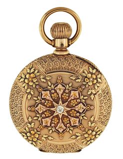A late 19th century Columbus North Star pocket watch with four color gold hunting case