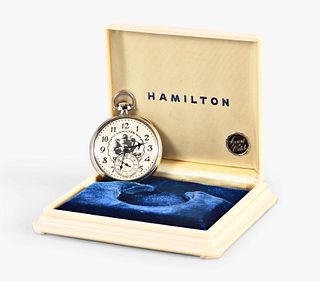 An early 20th century white gold Hamilton 922 pocket watch with box