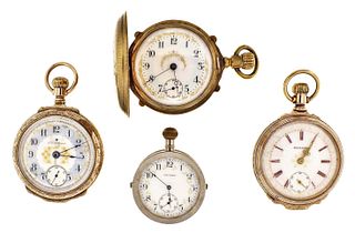 A lot of three American pocket watches and a Waltham Riverside movement