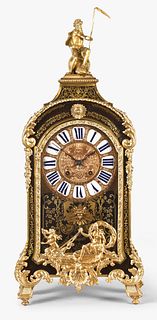 A large French Louis XV bracket clock with Boulle work case by Charles Voisin