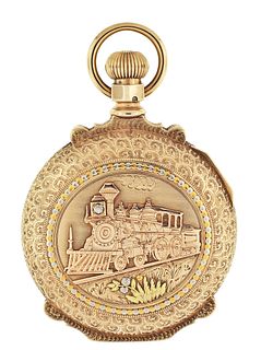 An late 19th century Waltham pocket watch with four color gold box hinge hunting case