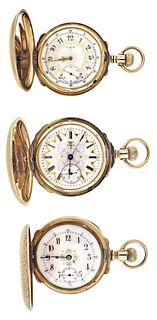 A lot of three American pocket watches with multicolor dials