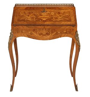 Louis XV Style Marquetry-Inlaid Ormolu-Mounted Slant-Front Desk
