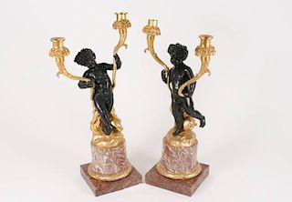 Pair of French Figural Bronze Candelabras