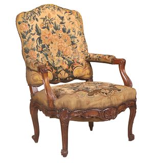 Louis XV Style Carved Walnut Fauteuil