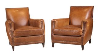 Pair of Restoration Hardware Leather Club Chairs