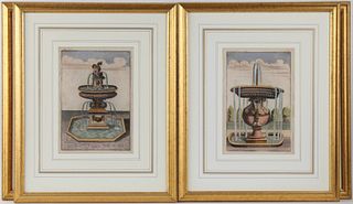 After Georg Andreas Bockler, Set of Four Handcolored Engravings of Fountains