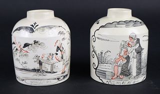 Two English Creamware Porcelain Tea Cannisters