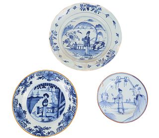 Three Delft Tin Glazed Earthenware Plates