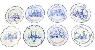 Eight Pearlware Feather Edge Porcelain Plates
