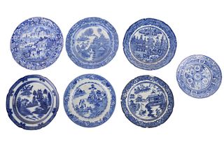 Seven Blue and White Porcelain Plates
