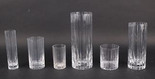 Three Baccarat Ribbed Cylindrical Crystal Vases