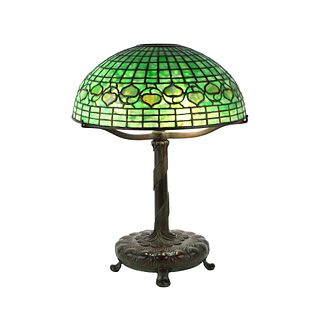 Tiffany Studios Acorn Stained Glass and Bronze Table Lamp
