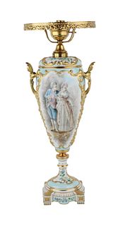 Sevres Hand-Painted Porcelain Vase, Fitted as a Lamp