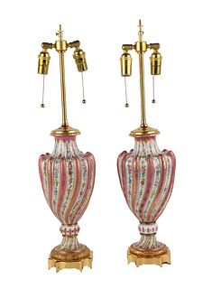 Pair of Sevres Decorated Porcelain Table Lamps