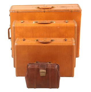 Three Vintage Samsonite Tan Leather Suitcases