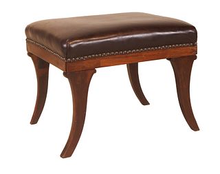 Art Deco Style Mahogany and Leather Footstool