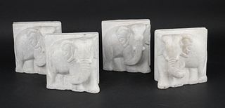 Two Pairs of Carved Alabaster Elephant Form Bookends