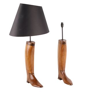 Pair of Tom Hill Boot Forms, Fitted as Lamps