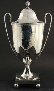 Large Silver Plated Double Handled Faceted Urn