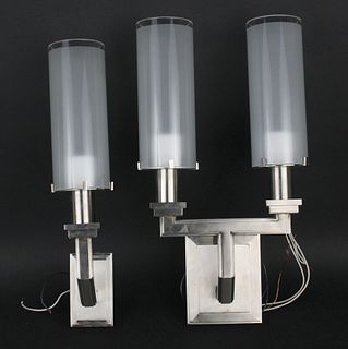 Two Modern Brushed Nickle Wall Sconces