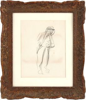 Jean-Louis Forain, French 1852-1931, Study of Standing Worker, Black Crayon