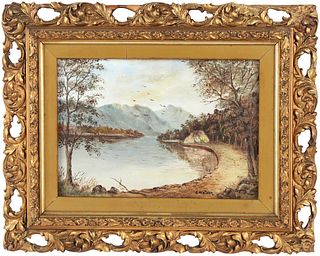 D. Watson, American 19th C., Landscape of Pond, Oil on Board