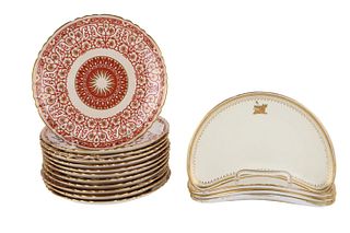 Twelve Minton's Cinnabar Porcelain Plates