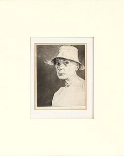 Edgar Holloway, English 1915-2008, Self-Portrait No. 19 (Summer, '84), Etching and Aquatint