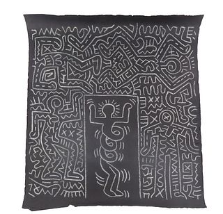 Keith Haring, American 1958-1990, Subway Drawing, "Sweet Saturday Night", White Chalk on Black Paper