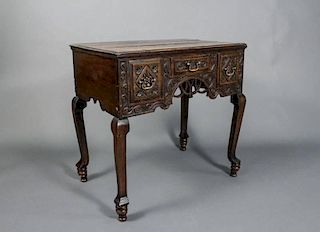 Continental Oak Carved Three Drawer Table
