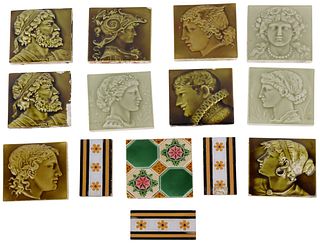 Fourteen Glazed Ceramic Tiles
