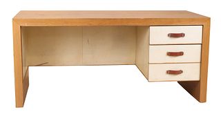 Modern Oak, Leather, and Lacquer Writing Desk