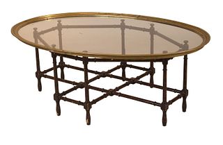 Faux Rattan and Glass Top Low Table