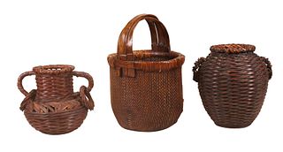 Three Large Asian Woven Baskets