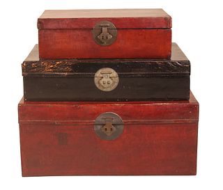 Three Chinese Leather Trunks