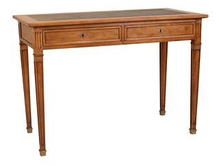 Neoclassical Style Leather Inset Fruitwood Writing Table