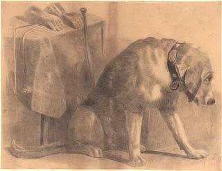 James Ward, British 1769-1859, Dog Near Table, Pencil