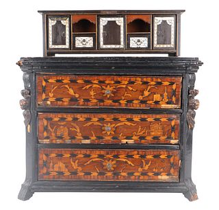 Part-Ebonized Parquetry Diminutive Chest of Drawers