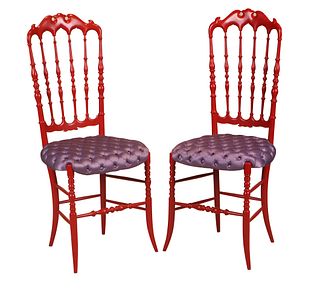 Pair of Red Lacquer Parlor Chairs