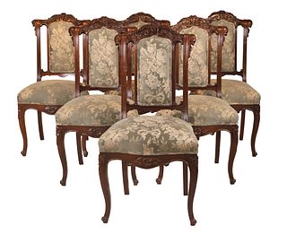 Six Louis XV Style Carved Walnut Dining Chairs