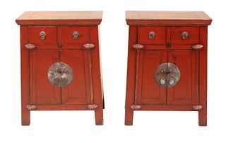 Pair of Chinese Red Tapered Cabinets