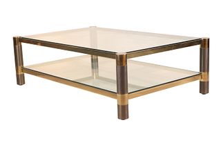 Modern Brass and White Metal Glass Top Low Table