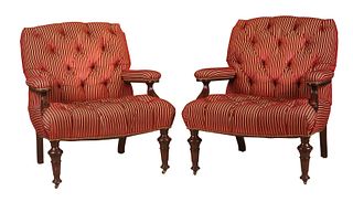 Pair of Victorian Style Mahogany Library Chairs