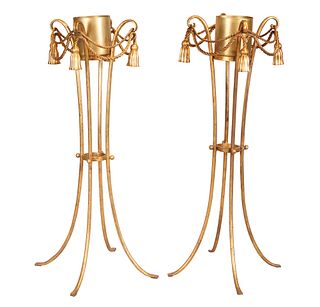 Pair of Gilt Metal Tassel-Decorated Plant Stands