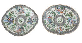 Two Chinese Famille Vert Shaped Porcelain Plates