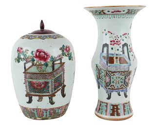 Chinese Famille Rose Vase and Ginger Jar
